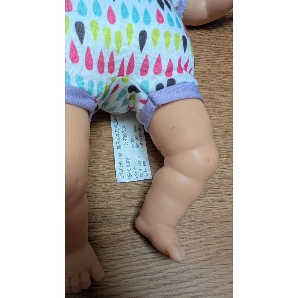 City Toy FLAW Baby Doll Purple Pink Teardrop Romper Hat Blue Eyes giggle sounds